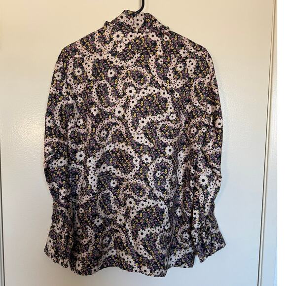 Sandro 100% Silk Multi Color Paisley Print Button Up Blouse Size M/L - Picture 8 of 8